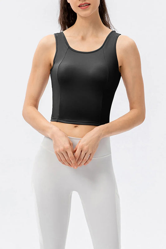 Round Neck Wide Strap Active Tank Black Easy Apparels