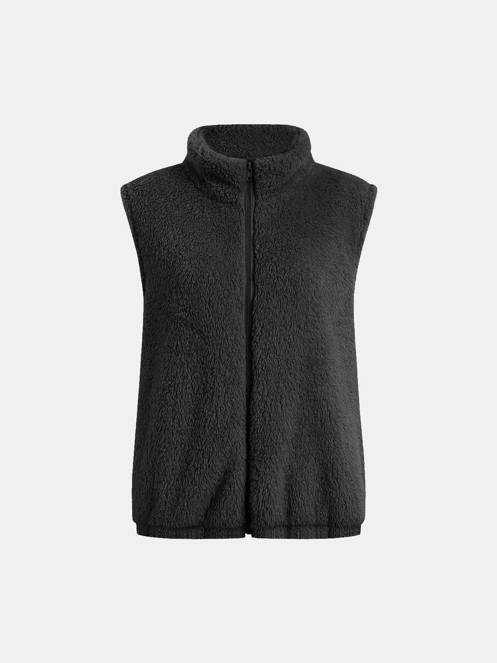 Full Size Fuzzy Zip Up Vest Coat with Pockets Easy Apparels