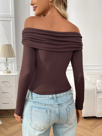 Trendsi Off-Shoulder Long Sleeve Fitted T-Shirt