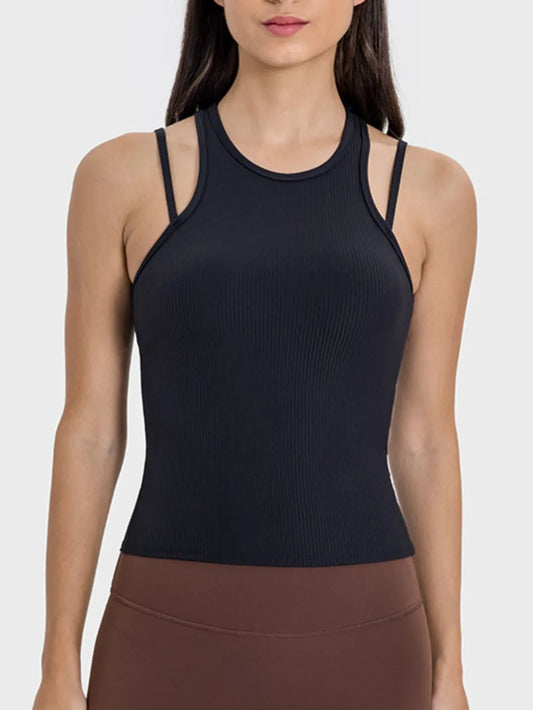 Millennia Cutout Round Neck Racerback Active Tank Black Easy Apparels