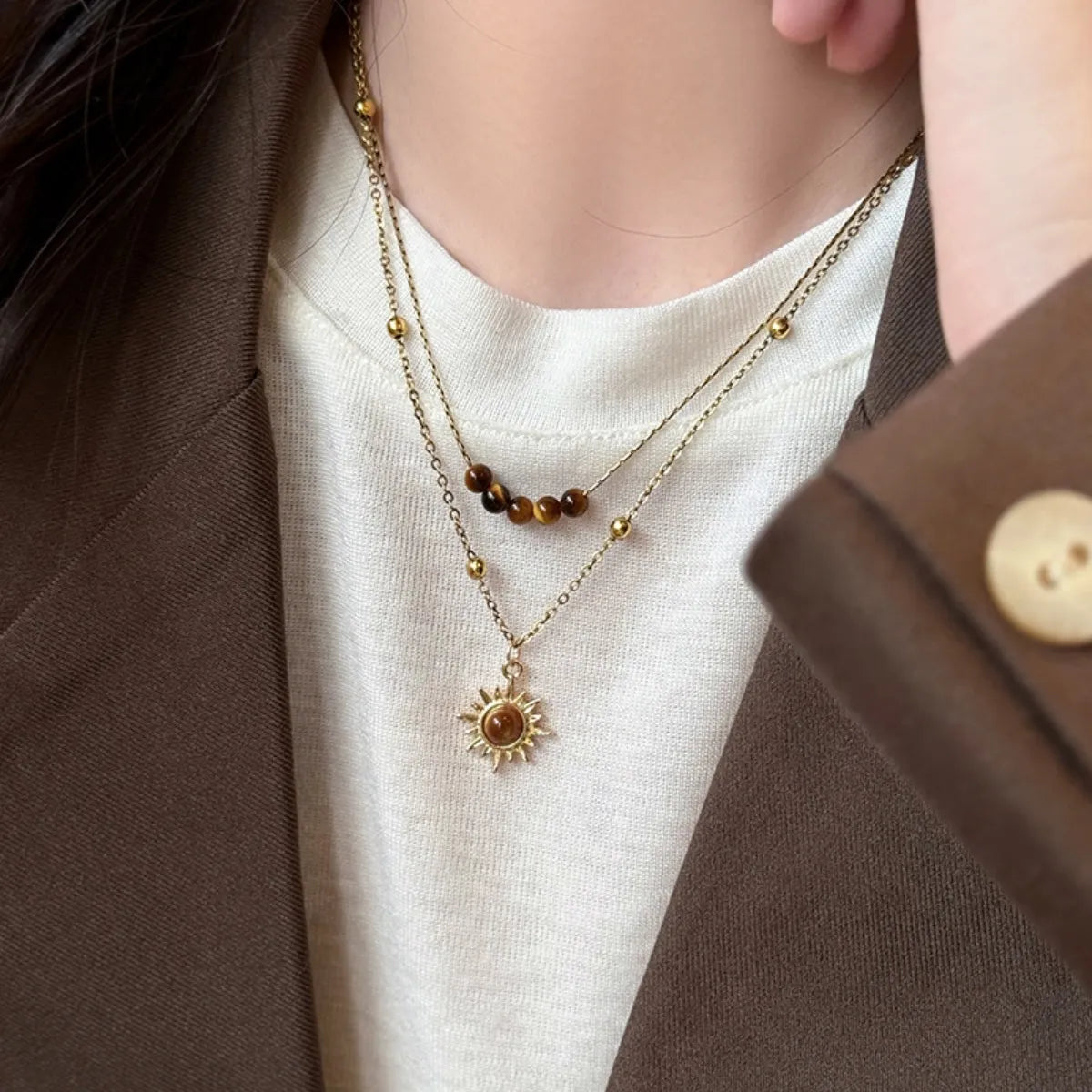 Tiger's Eye Copper Double Layered Necklace Easy Apparels