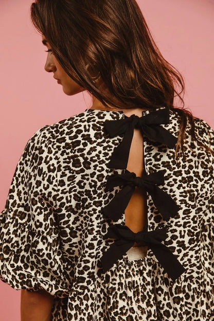 BiBi Leopard Denim Dress With Back Contrast Tie Detail Easy Apparels