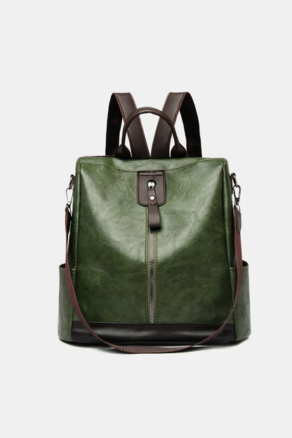 PU Leather Backpack Bag Dark Green One Size Easy Apparels