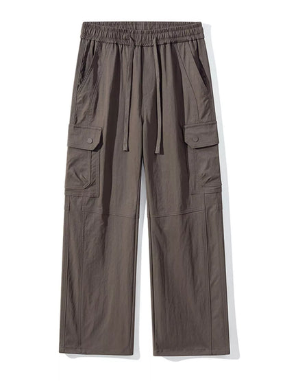 Men's Full Size Drawstring Cargo Wide Leg Pants Plus Size Coffee Easy Apparels