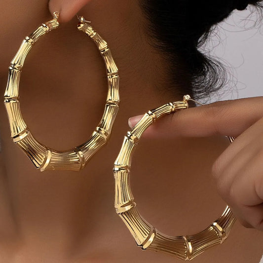 Stainless Steel Textured Hoop Earrings Gold One Size Easy Apparels