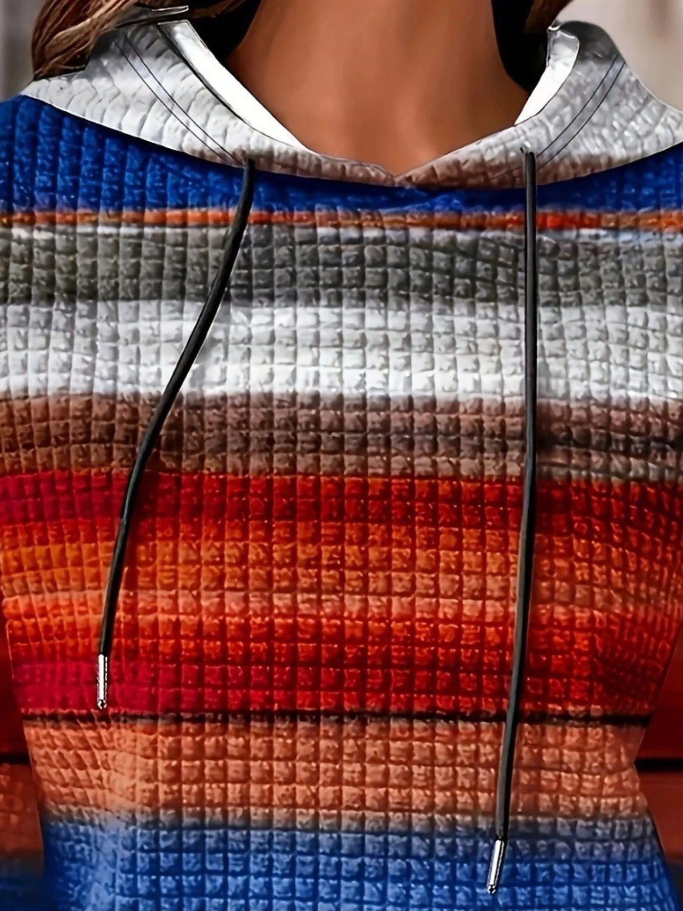 Trendsi Drawstring Striped Kangaroo Pocket Hoodie