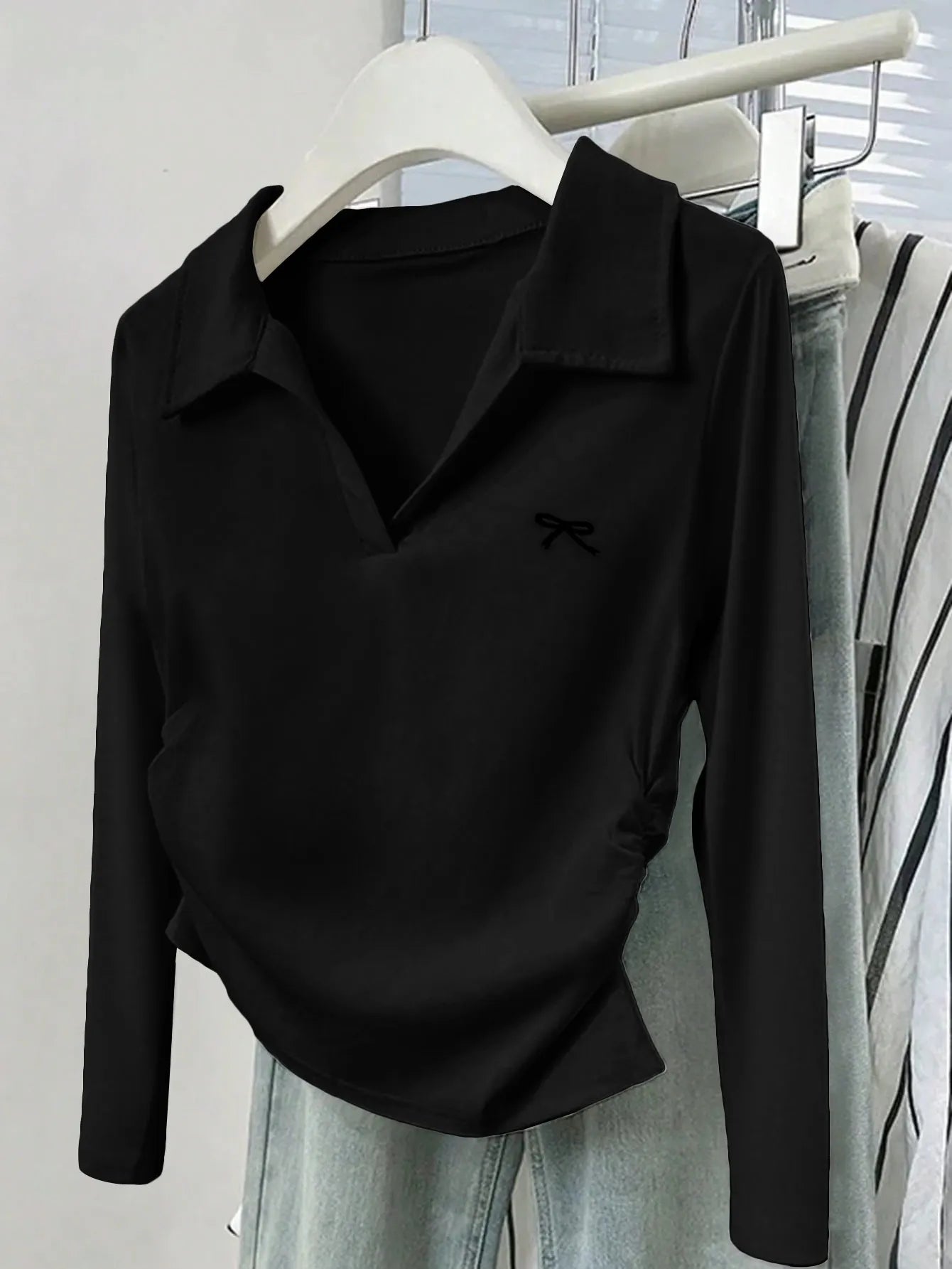 Trendsi Johnny Collar Long Sleeve T-Shirt