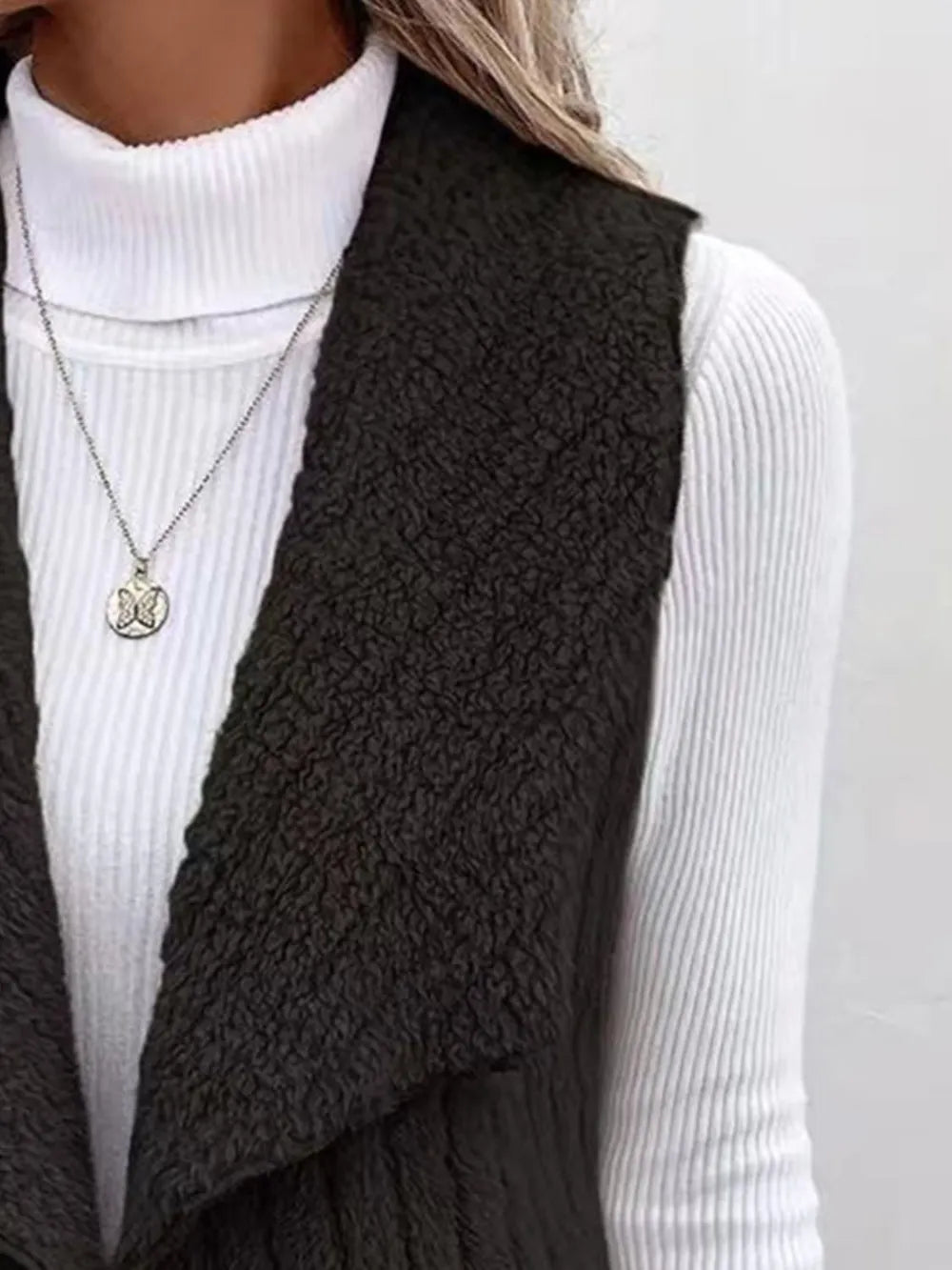Open Front Fuzzy Vest Coat Easy Apparels