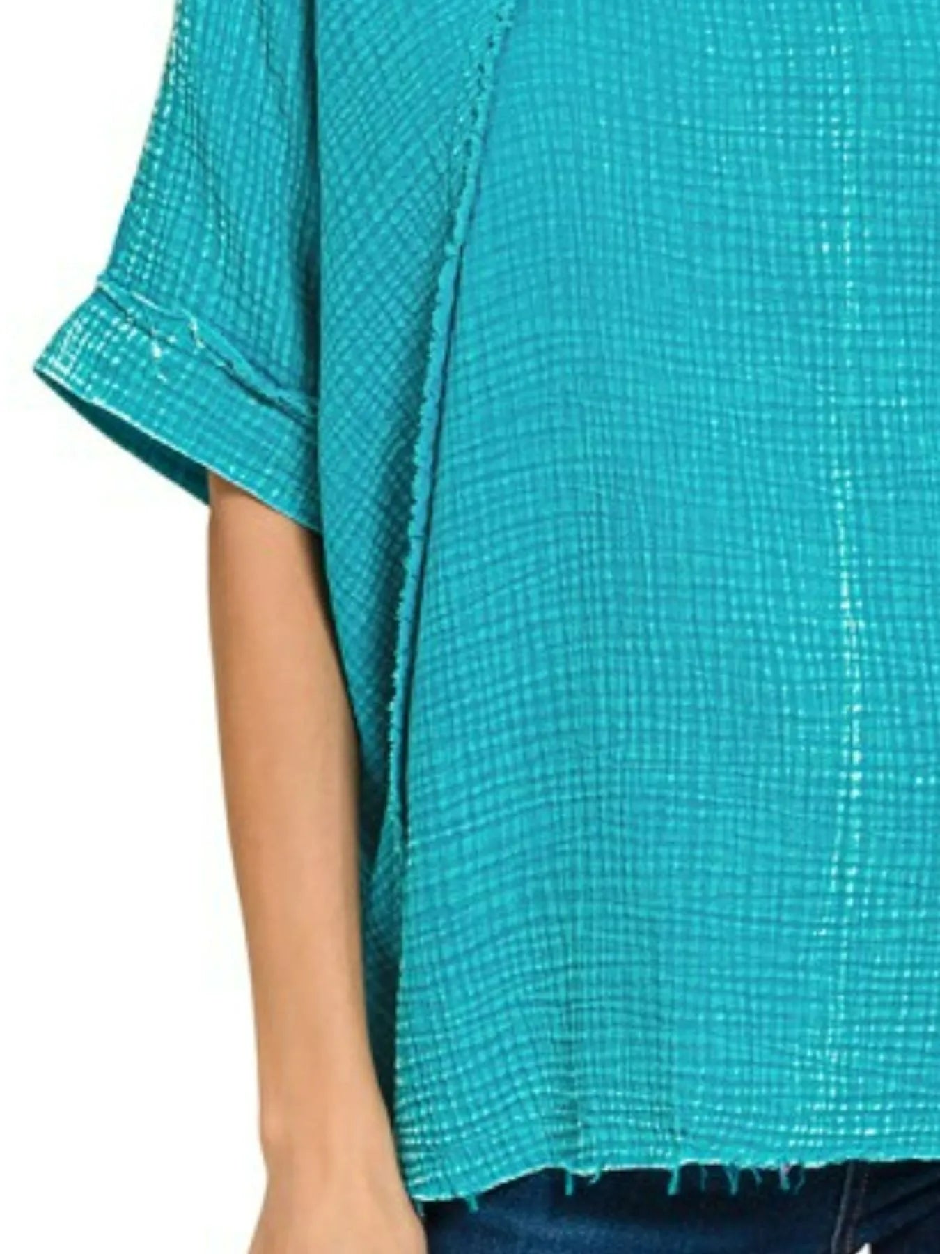 Trendsi Zenana Washed Double Gauze Exposed Seam Short Sleeve Top