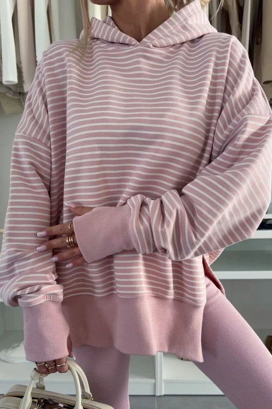 Trendsi Side Slit Striped Oversized Hoodie Pink Purple
