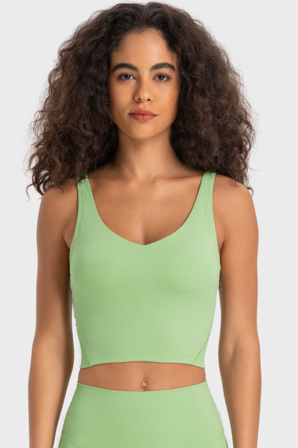 Millennia Deep V-Neck Crop Sports Bra Light Green Easy Apparels