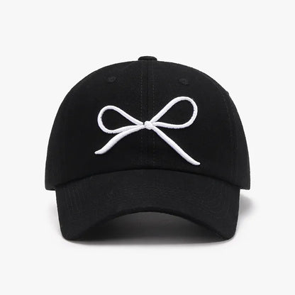 Bow Embroidered Cotton Baseball Cap Black One Size Easy Apparels
