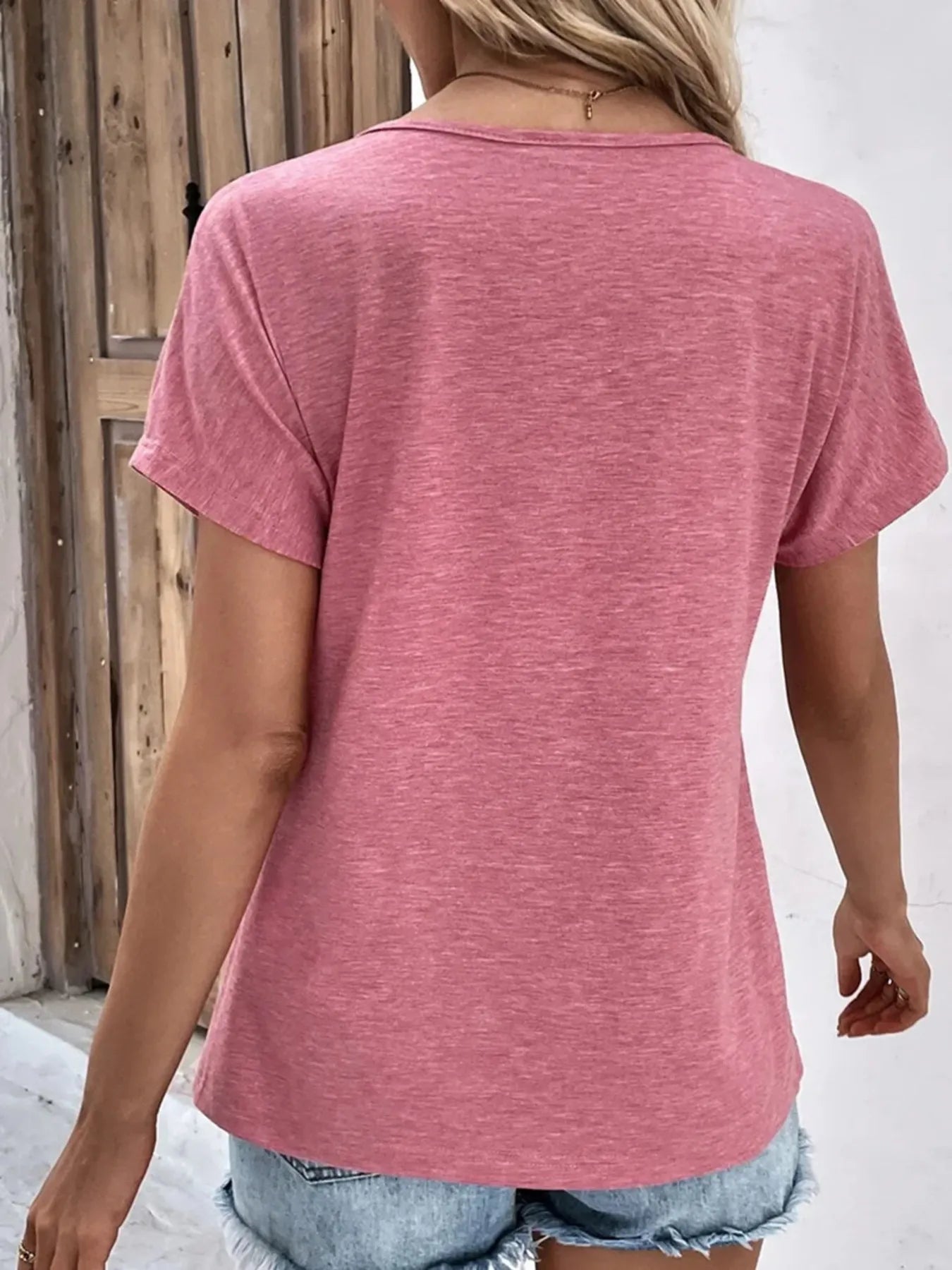 Trendsi Decor Button Short Sleeve T-Shirt
