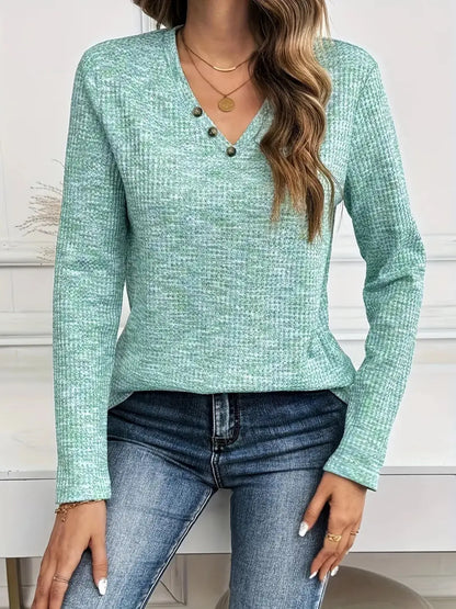 Trendsi Heathered V-Neck Long Sleeve T-Shirt