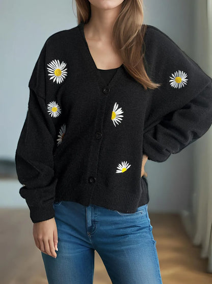Daisy Button Up V-Neck Cardigan Easy Apparels