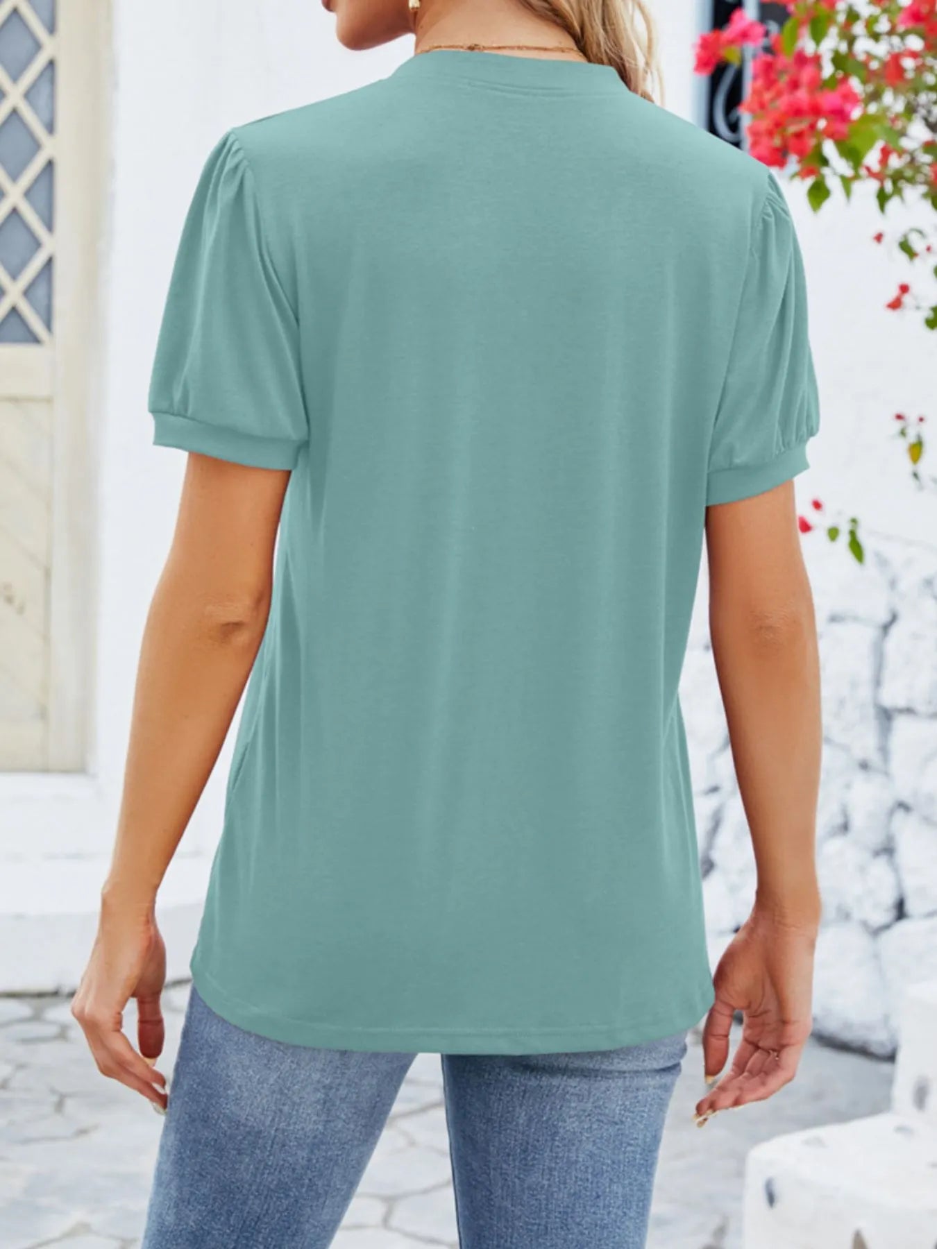 Trendsi Notched Short Sleeve T-Shirt