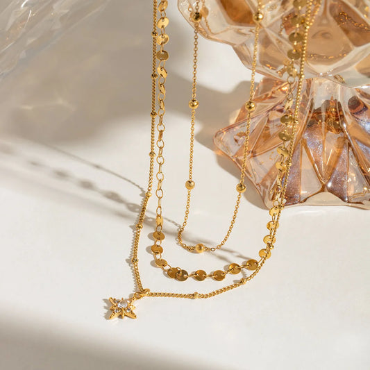 18K Gold-Plated Layered Star Pendant Necklace Easy Apparels