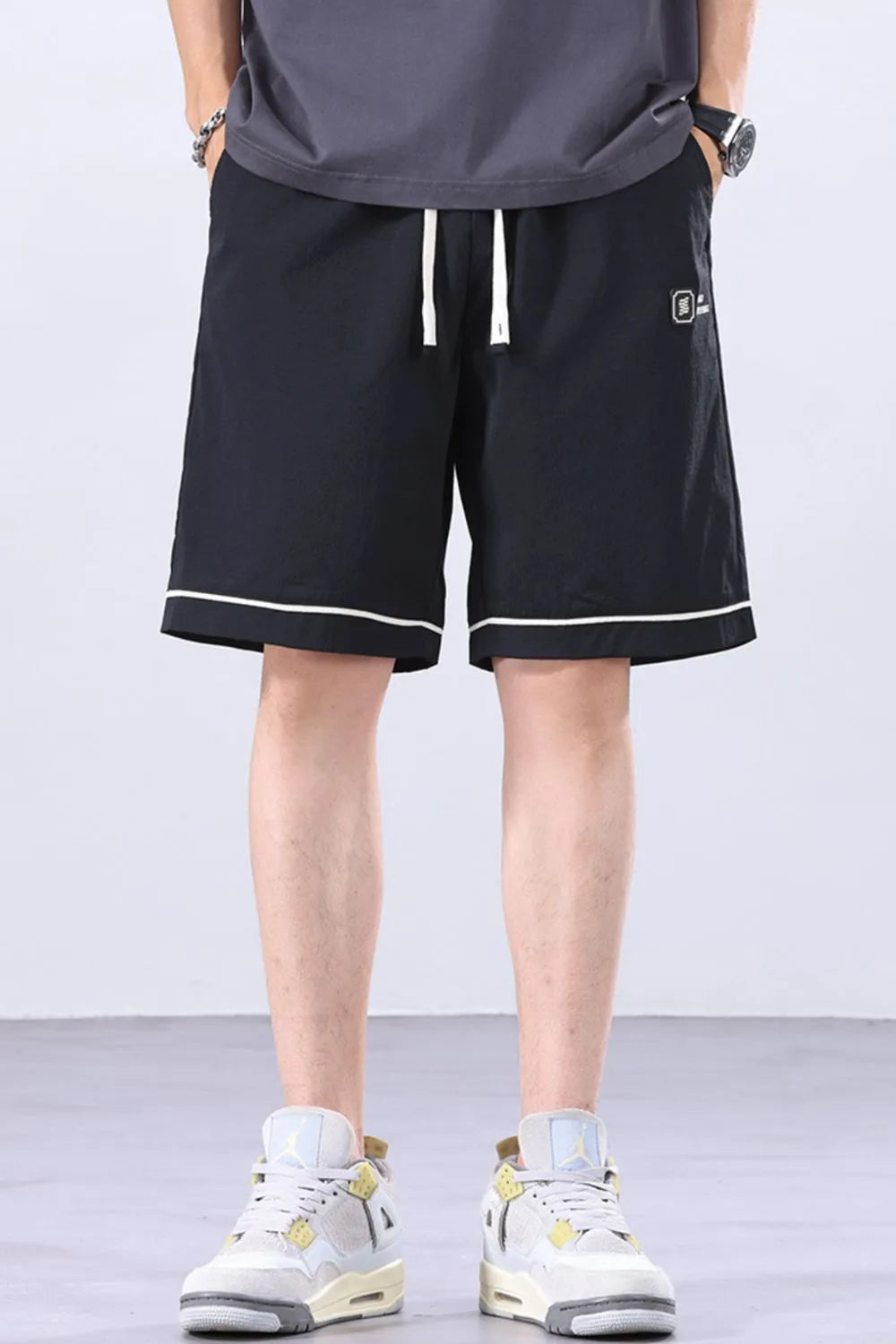Men's Plus Size Relaxed Fit Drawstring Shorts with Contrast Trim Black Easy Apparels