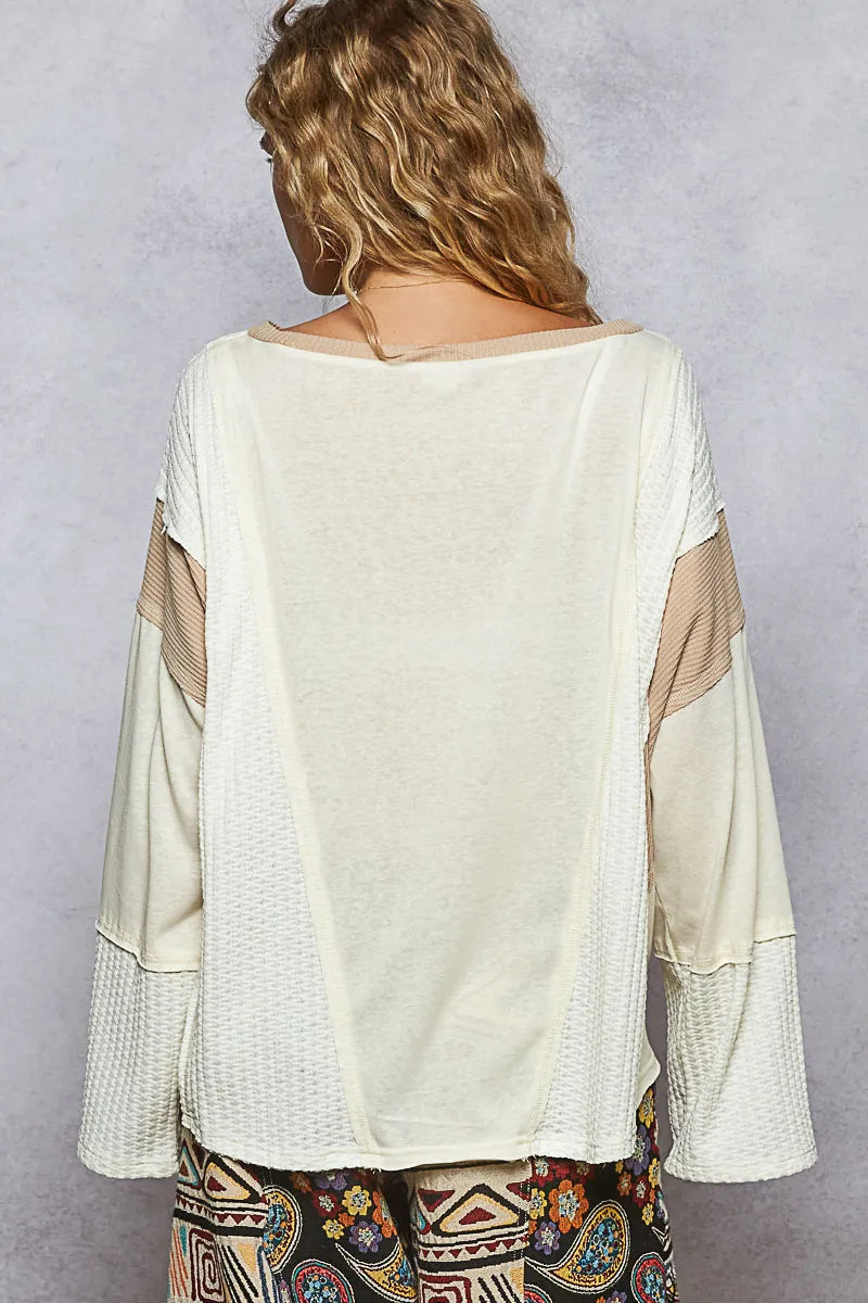 Trendsi POL Contrast Round Neck Long Sleeve T-Shirt