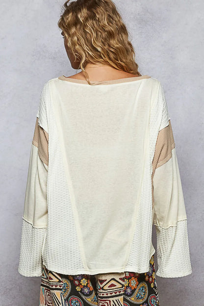 Trendsi POL Contrast Round Neck Long Sleeve T-Shirt