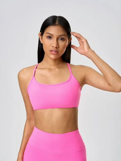 Millennia Crisscross Back Scoop Neck Active Cami with Detachable Chest Pads Fuchsia Pink Easy Apparels