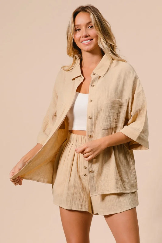 BiBi Crinkle Gauze Shirt and Short Set Easy Apparels