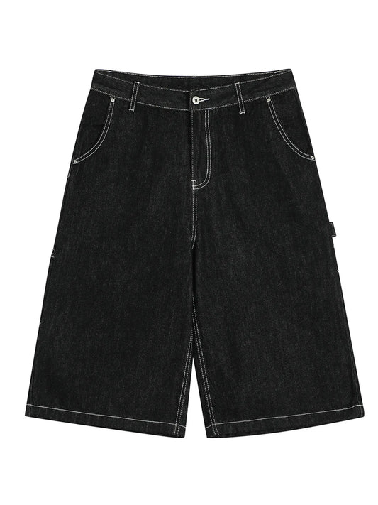 Men's Denim Shorts with Contrast Stitching Black Easy Apparels