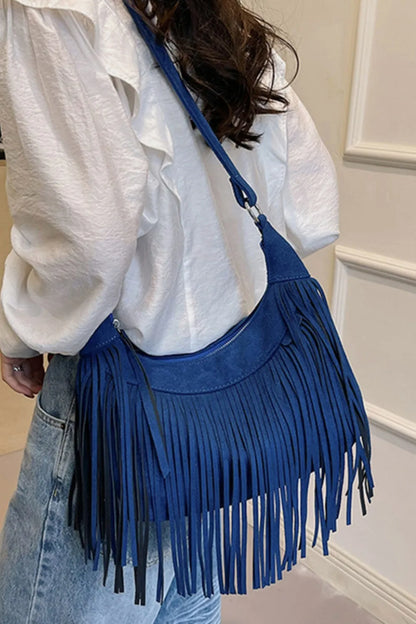 Suede Fringe Adjustable Strap Shoulder Bag Easy Apparels
