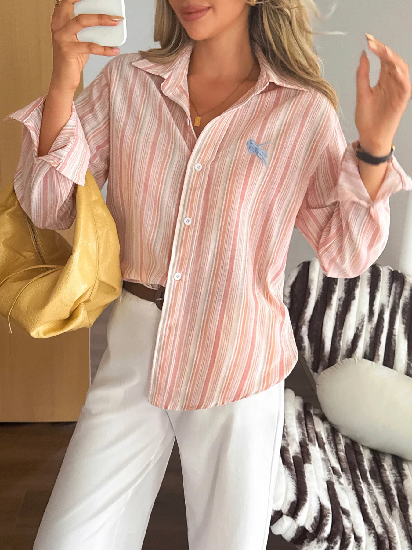 Trendsi Striped Button Up Long Sleeve Shirt