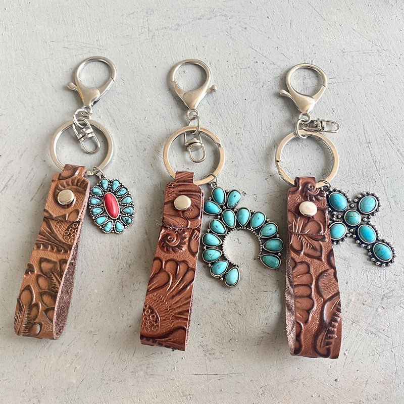 Turquoise Genuine Leather Key Chain Easy Apparels
