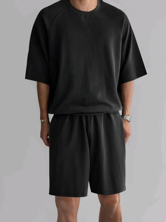 Men's Full Size Round Neck Top and Shorts Set Plus Size Easy Apparels