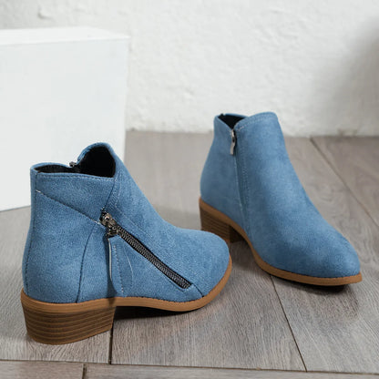 Side Zip Ankle Boots with Block Heel Easy Apparels
