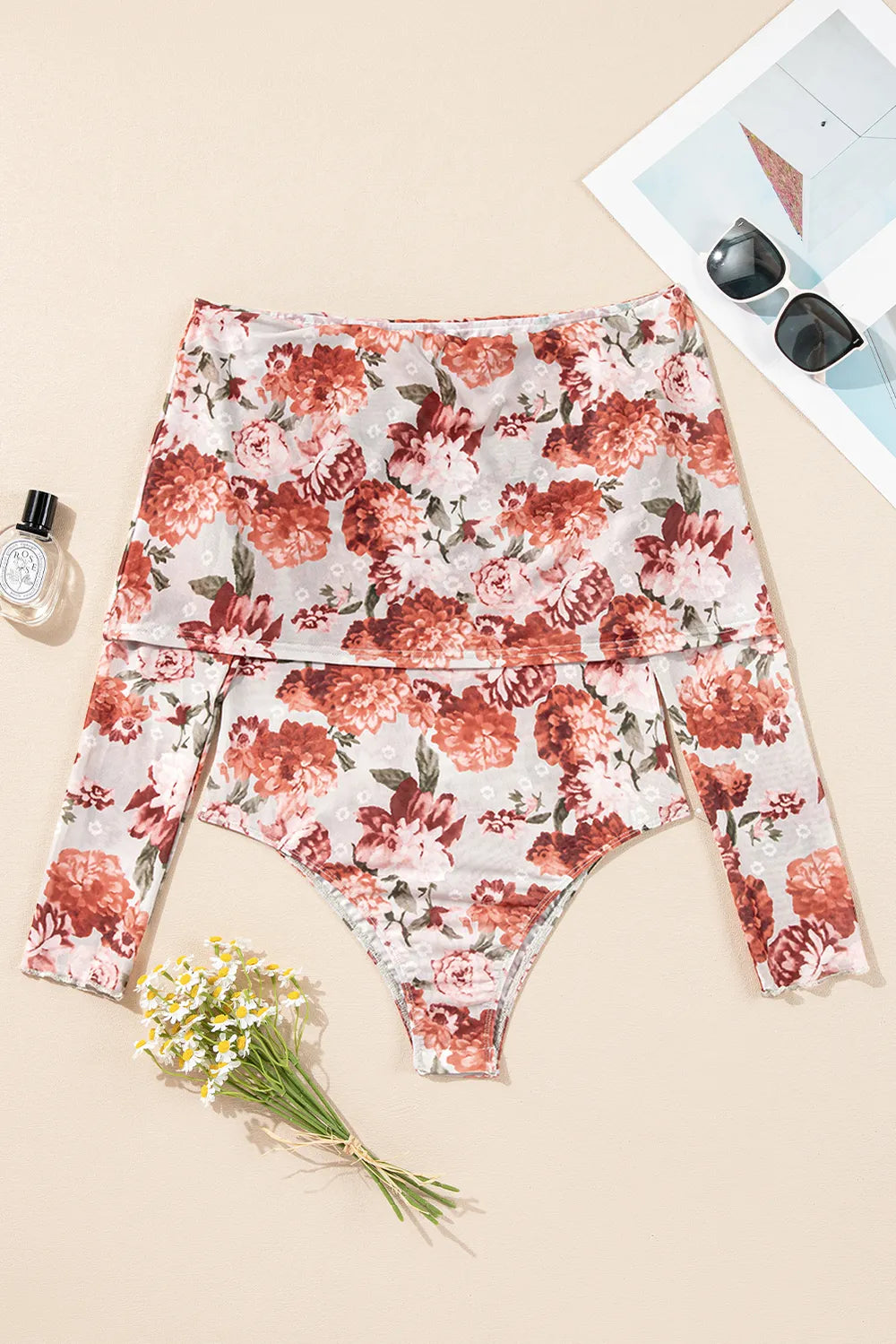 Trendsi Floral Off-Shoulder Long Sleeve Bodysuit