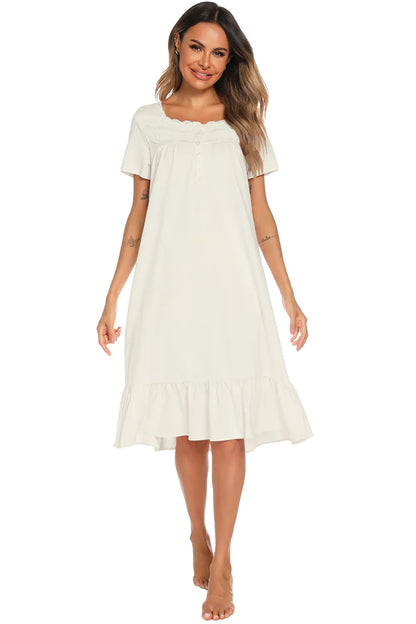 Lace Detail Square Neck Lounge Dress Easy Apparels