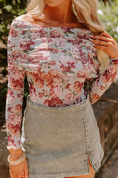 Trendsi Floral Off-Shoulder Long Sleeve Bodysuit