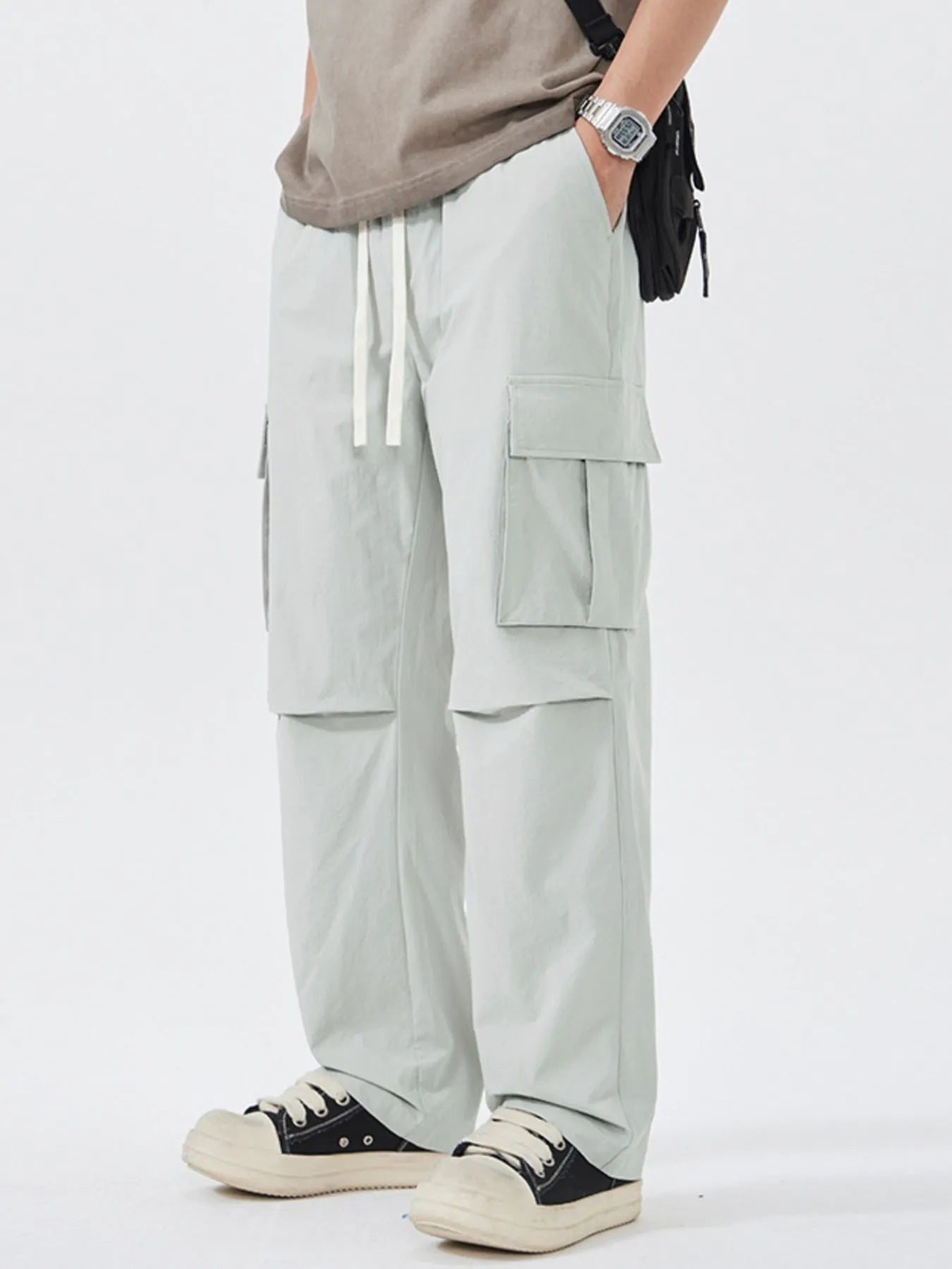 Men's Full Size Multi-Pocket Tactical Cargo Pants with Drawstring Waist Plus Size Easy Apparels