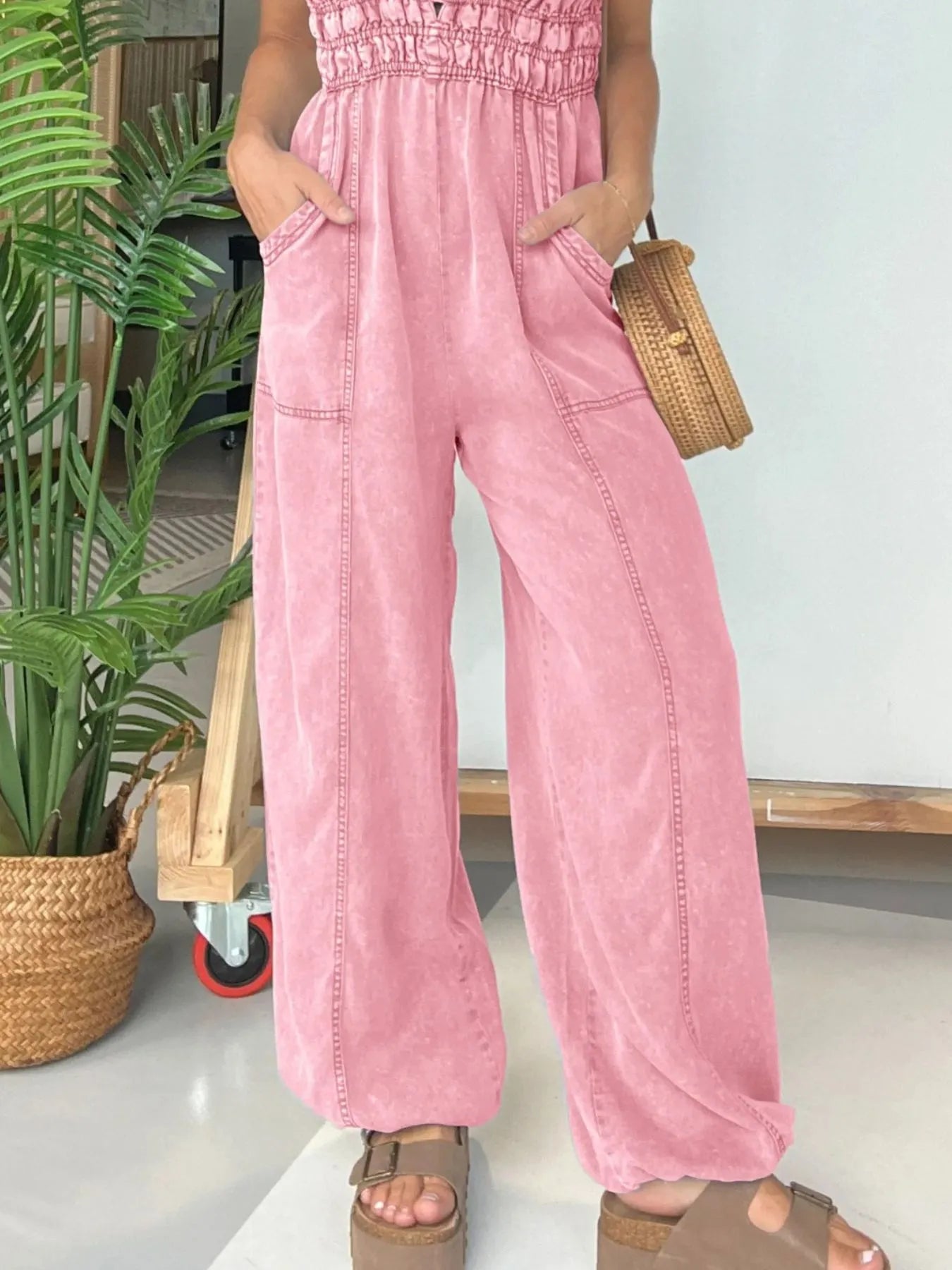 Full Size Wide Leg Spaghetti Strap Jumpsuit Plus Size Easy Apparels