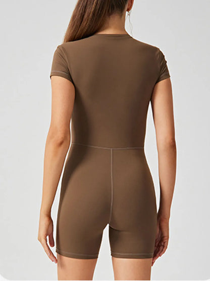 Half Zip Short Sleeve Active Romper Easy Apparels