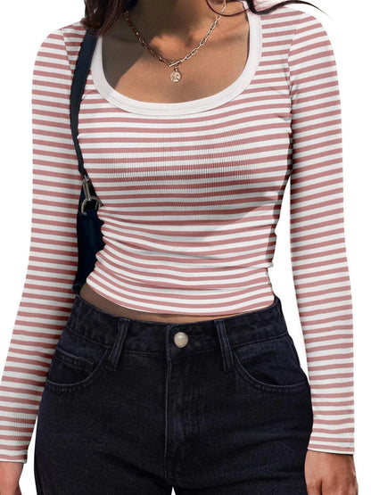 Trendsi Striped Long Sleeve Scoop Neck T-Shirt