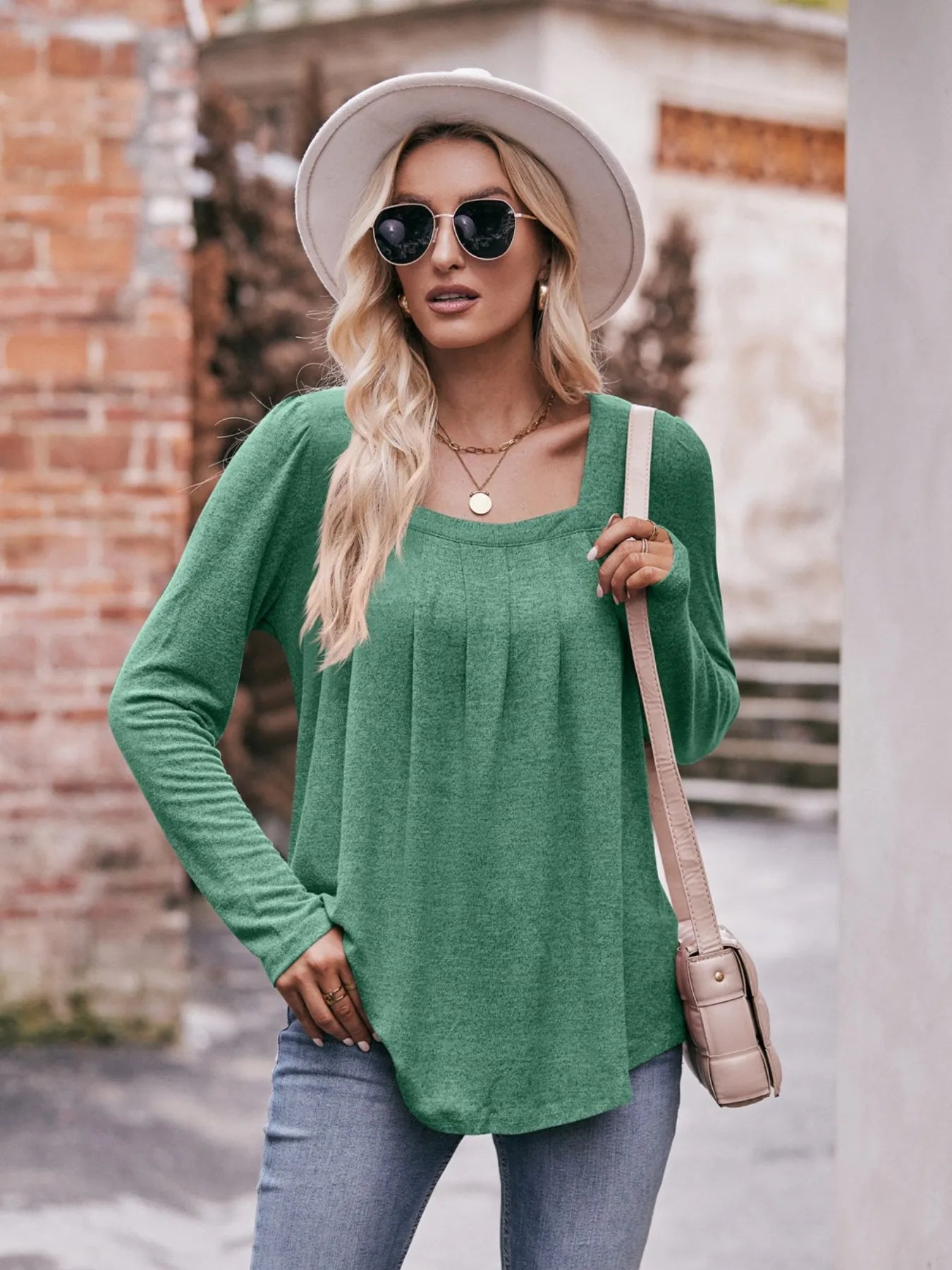 Trendsi Square Neck Long Sleeve T-Shirt Green
