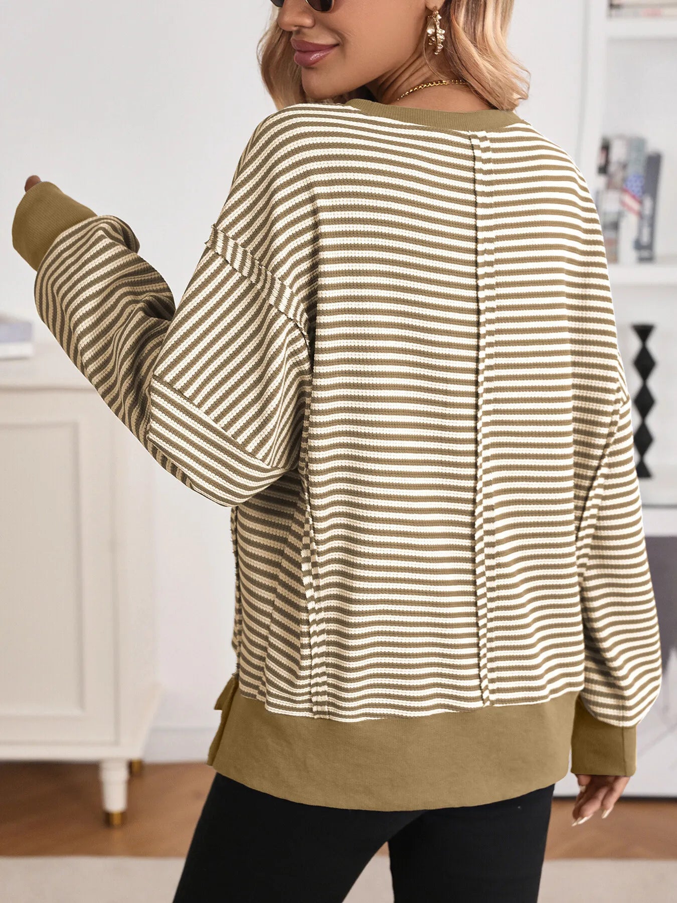 Trendsi Exposed Seam Striped Contrast Sweatshirt