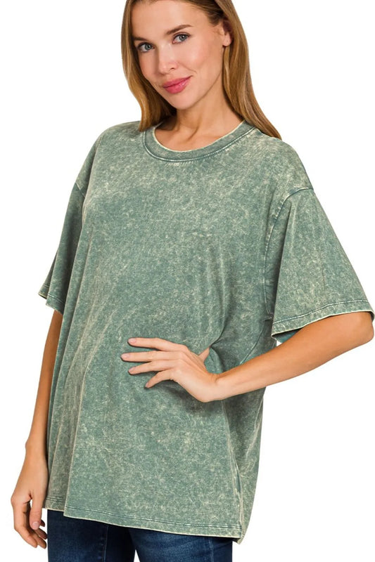 Trendsi Zenana Washed Short Sleeve Top ASH JADE