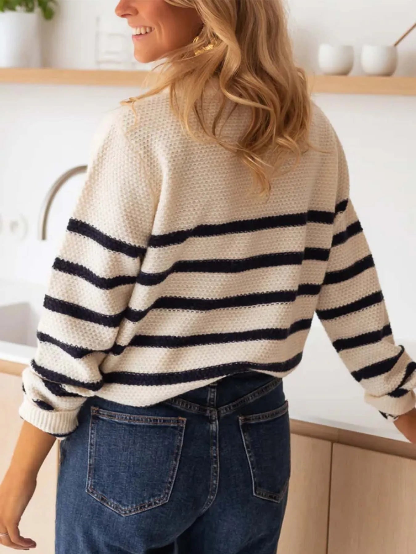 Trendsi Striped Button-Front Sweater