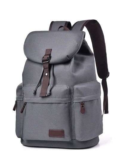 Multi Pockets Adjustable Strap Canvas Backpack Bag Gray One Size Easy Apparels