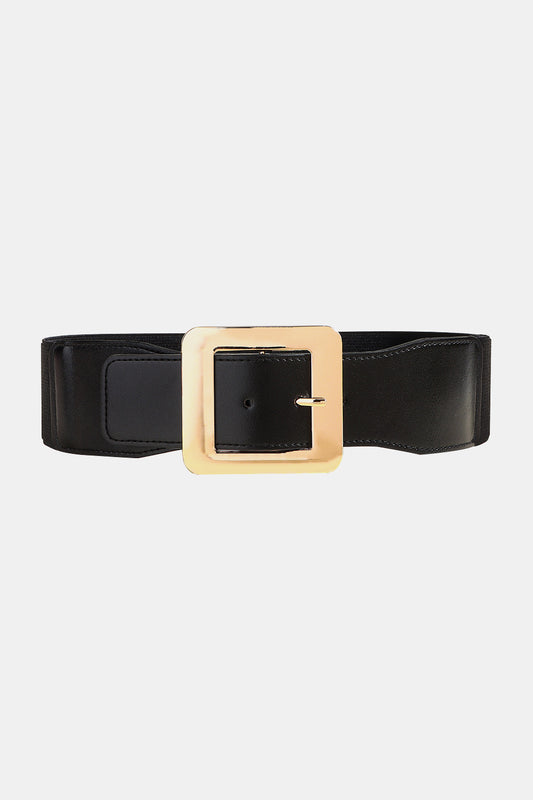 Alloy Buckle PU Leather Belt Black One Size Easy Apparels