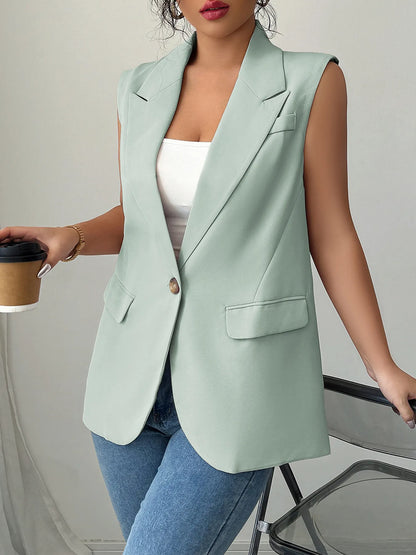 One Button V-Neck Blazer Vest Coat Easy Apparels