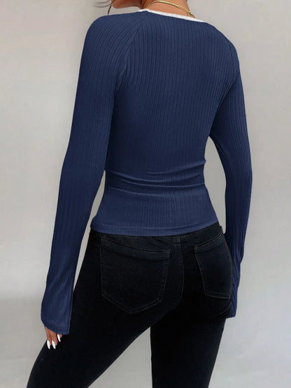 Trendsi Ribbed Long Sleeve Fitted T-Shirt