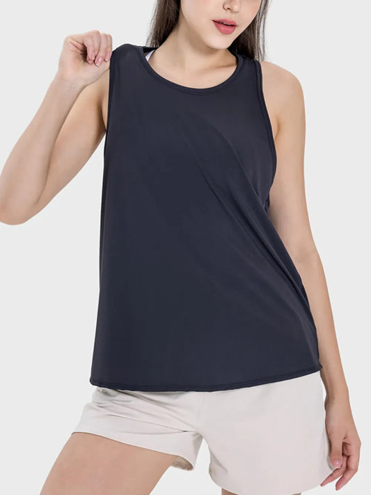 Millennia Round Neck Wide Strap Active Tank Black Easy Apparels