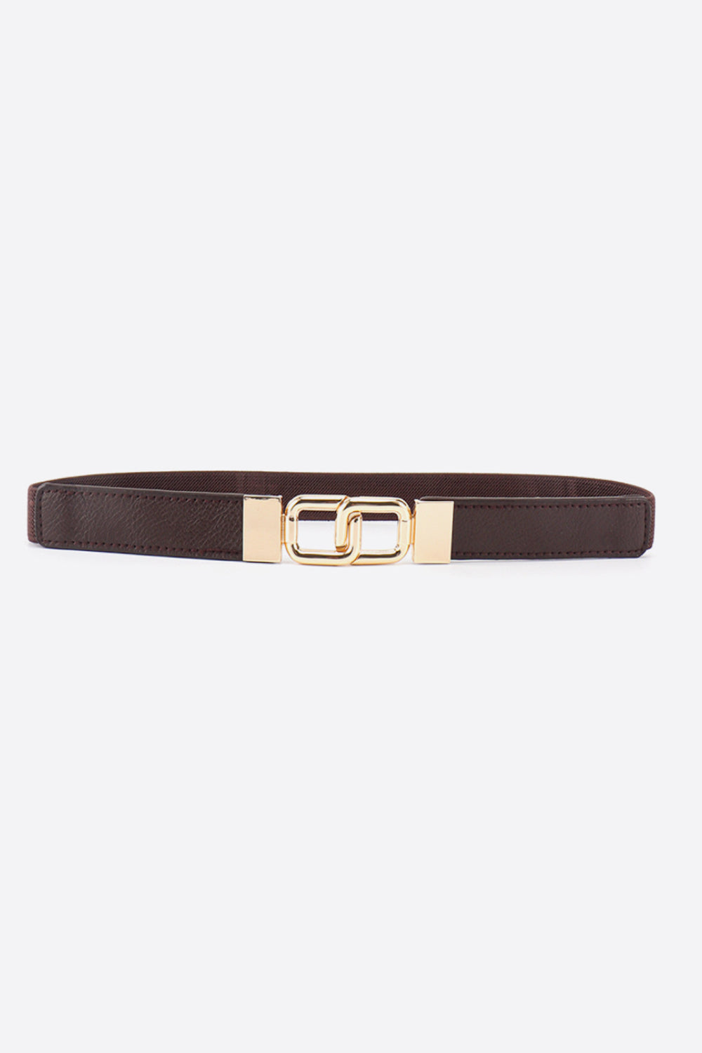 Geometric Double Buckle Elastic Belt Chocolate One Size Easy Apparels