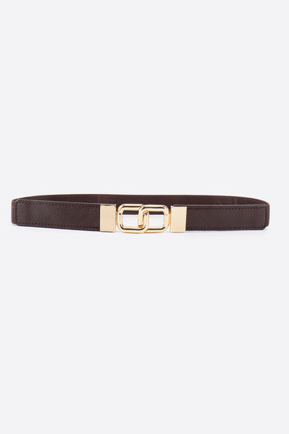 Geometric Double Buckle Elastic Belt Chocolate One Size Easy Apparels